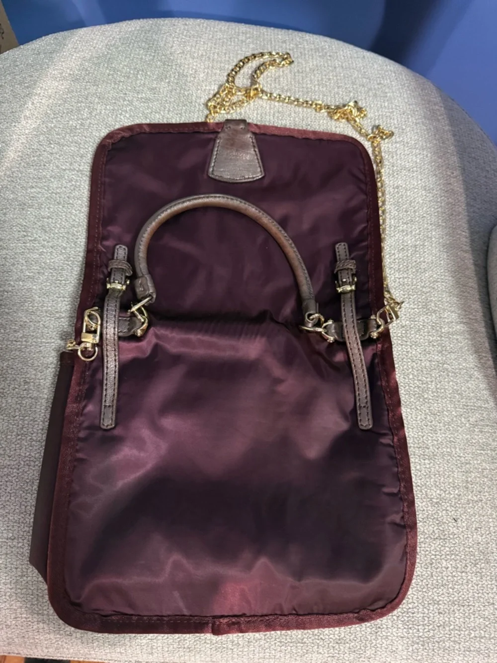 Henri Bendel Women's Burgundy Top-Handle Satchel with Gold Chain